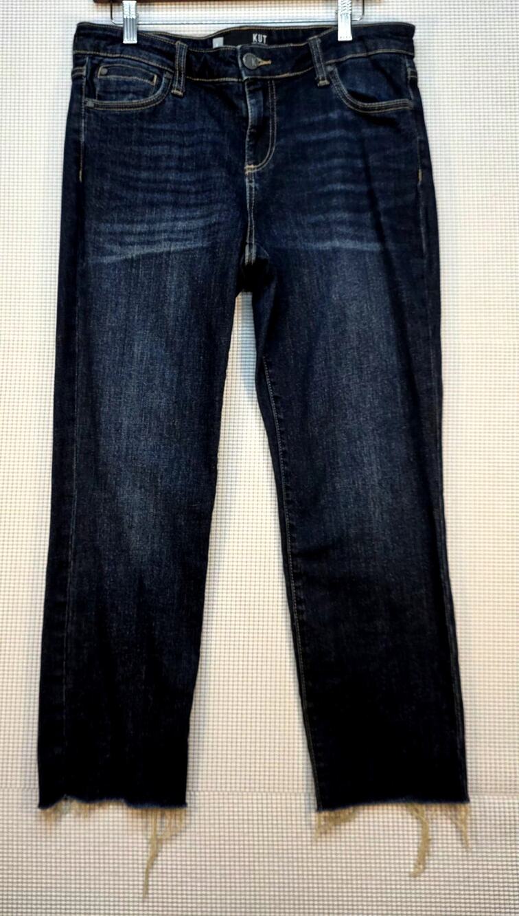 KUT from the Kloth Catherine Boyfriend Jeans Dark Wash Raw Hem Size 8 Boho Chic